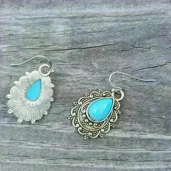 Vintage turquoise like silver tone earrings - Picture 16 of 16